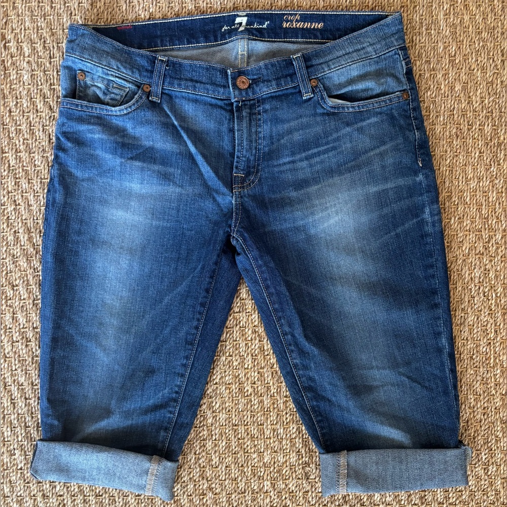 7 For All Mankind | Dark Blue Denim Jean Shorts Crop Roxanne Size 30